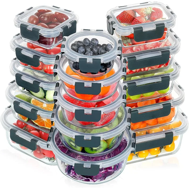

30 Pieces Glass Meal Prep Containers Set, Stackable Glass Food Storage Containers with Lids-Airtight Glass Lunch Containers