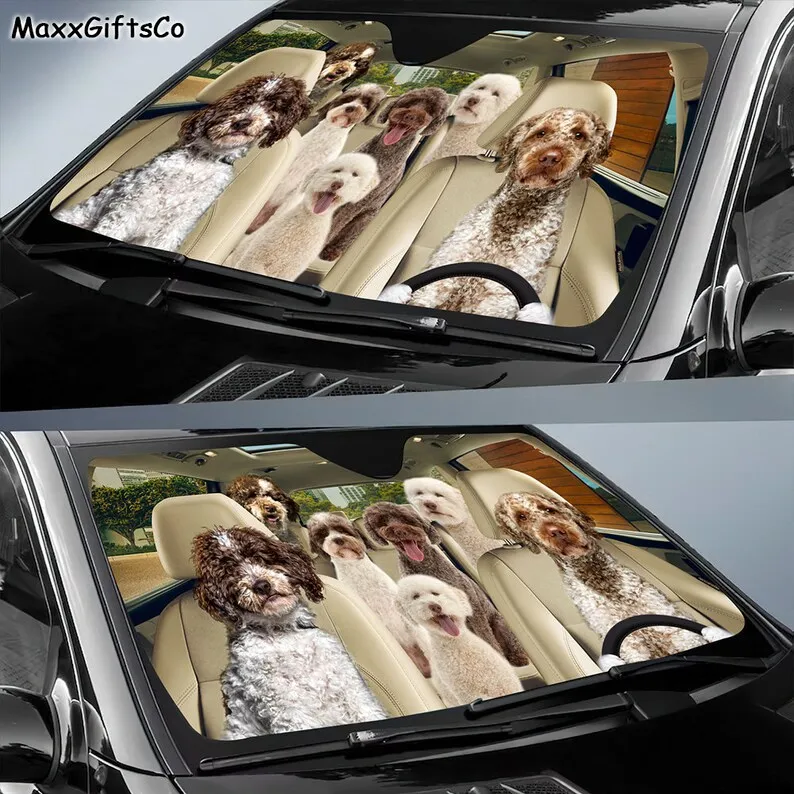 Lagotto Romagnolo Car Sun Shade, Dogs Windshield, Dogs Family Sunshade, Dog Car Accessories, Car Decoration, Gift For Dad, Mom