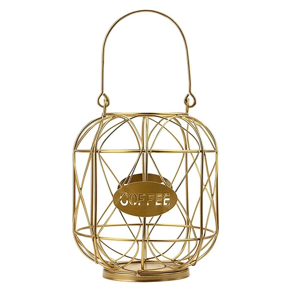 

Coffee Capsules Holder Desktop Iron Storage Basket Golden Capsule Organizer Coffee Pod Rack Kitchen Counter Display