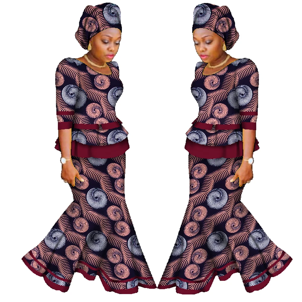 

African Skirt Set for Women Africa Traditional Skirt and Top Dashiki Pint Wax Two Piece Suits African Clothes WY950