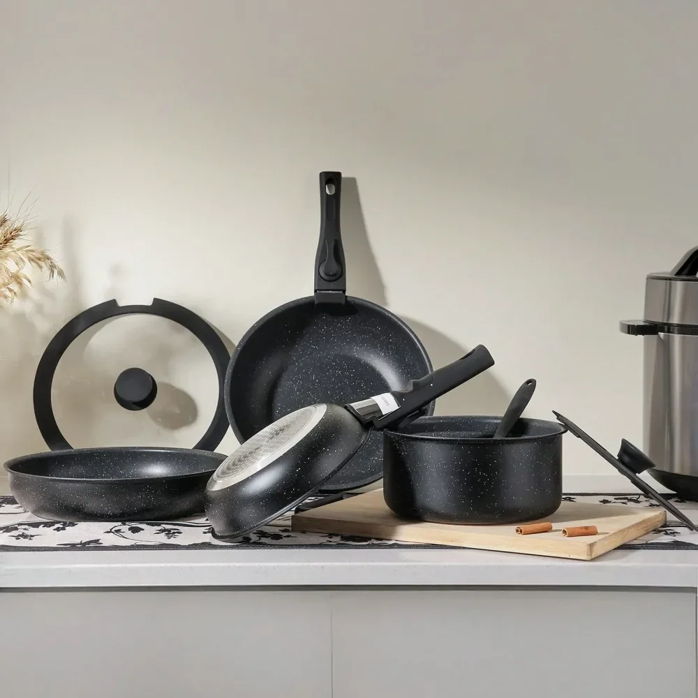 

12pcs Pots And Pans Set Non Stick, Cookware Sets With Detachable Handle, Cooking Kitchenware Ceramic Surface