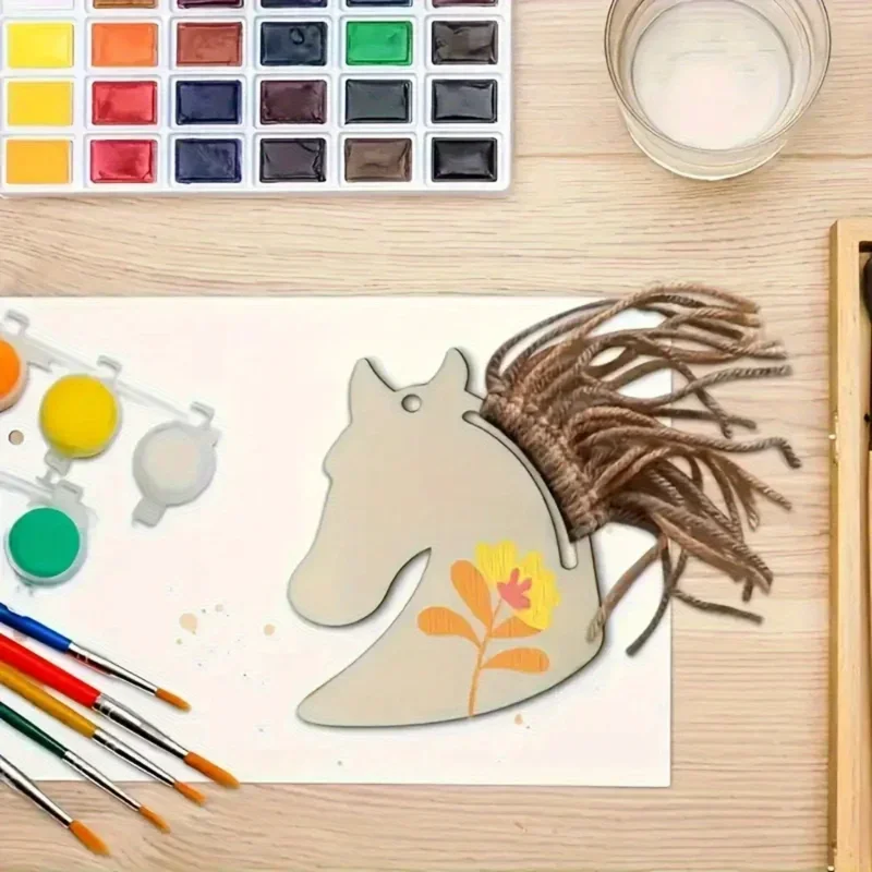 High-quality 24Pcs Premium Wooden Horse Head Hanging Decorations, Unfinished DIY Painting Crafts for Home & Party Ornaments