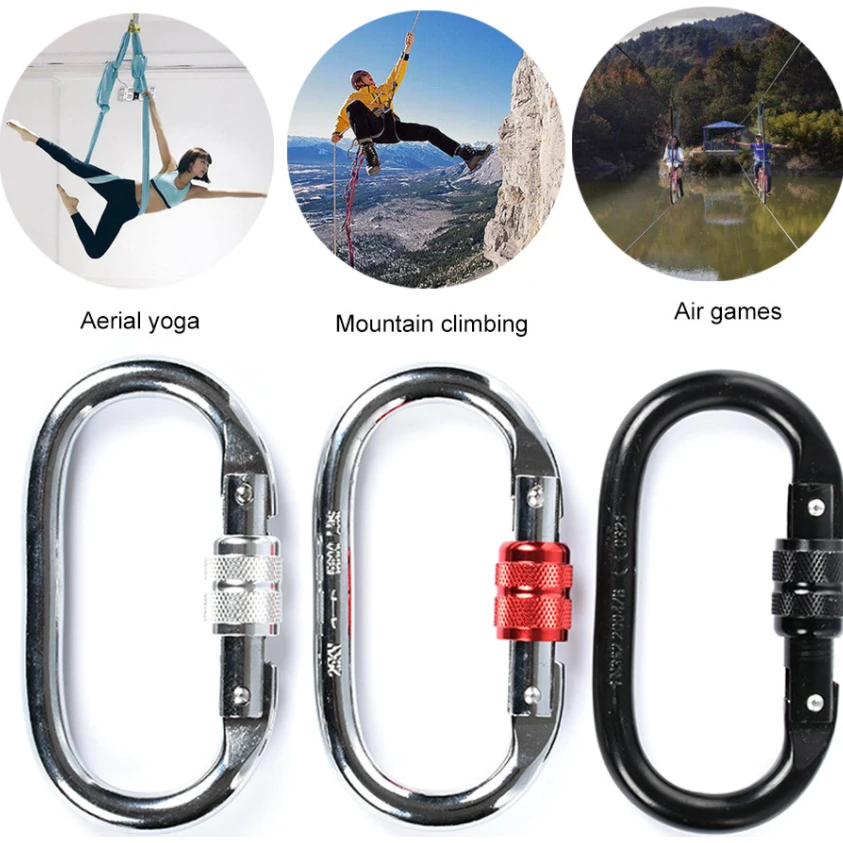 Bilink multifunctional parachuting Metal Carabiners ce 25kN Steel black Hook Carabiner clips  With Screw Lock