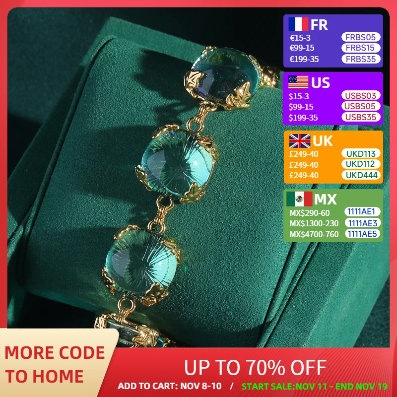 

Винтажные круглые прозрачные конфетно-зеленые стеклянные браслеты с подвесками для женщин, антикварные ювелирные изделия в виде листьев золотого цвета, подарок для девочек, новинка 2024 года