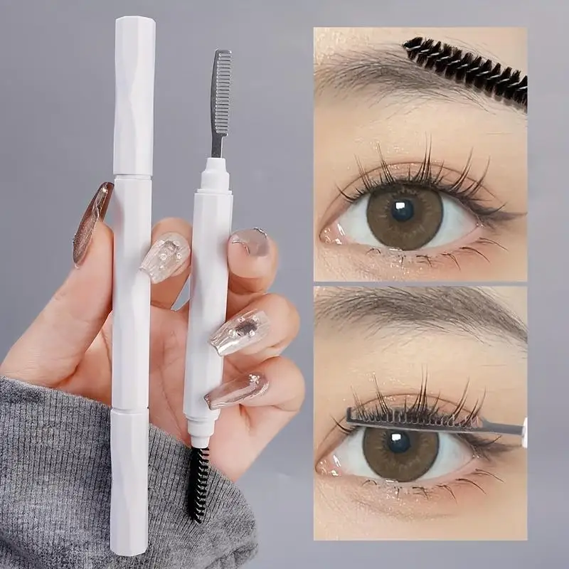 【Y】1Pcs Eyebrow Make Up Brushes Dual Ended Brow Comb Makeup Brush Stainless Steel Eye Lashes Roller Eyelashes White Beauty Tool