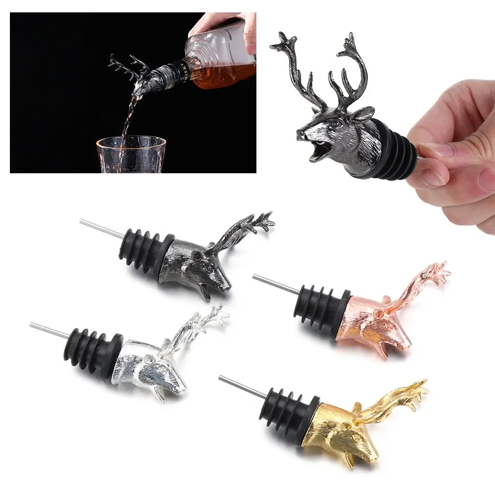 Zinc Alloy Deer Head Kitchen Accessories Unique Stag Bottle Stoppers Wine Pourer Wine Aerators
