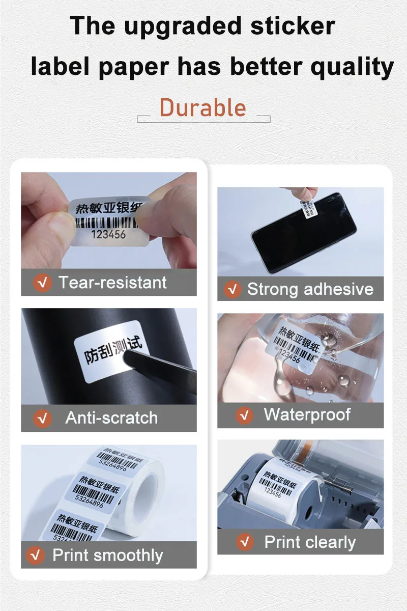 Matte Silberne Thermoetikettenrolle, selbstklebender, bedruckbarer Aufkleber, Risio PET Silber, wasserfestes, tintenloses Etikett für Phomemo M110 M108 P50 P80 – Detail 5