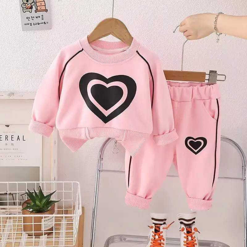 

Girls Autumn Set Children's New Fashionable Small and Medium sized Childrens Internet Celebrity Love Sweater+Pants Two Piece Set