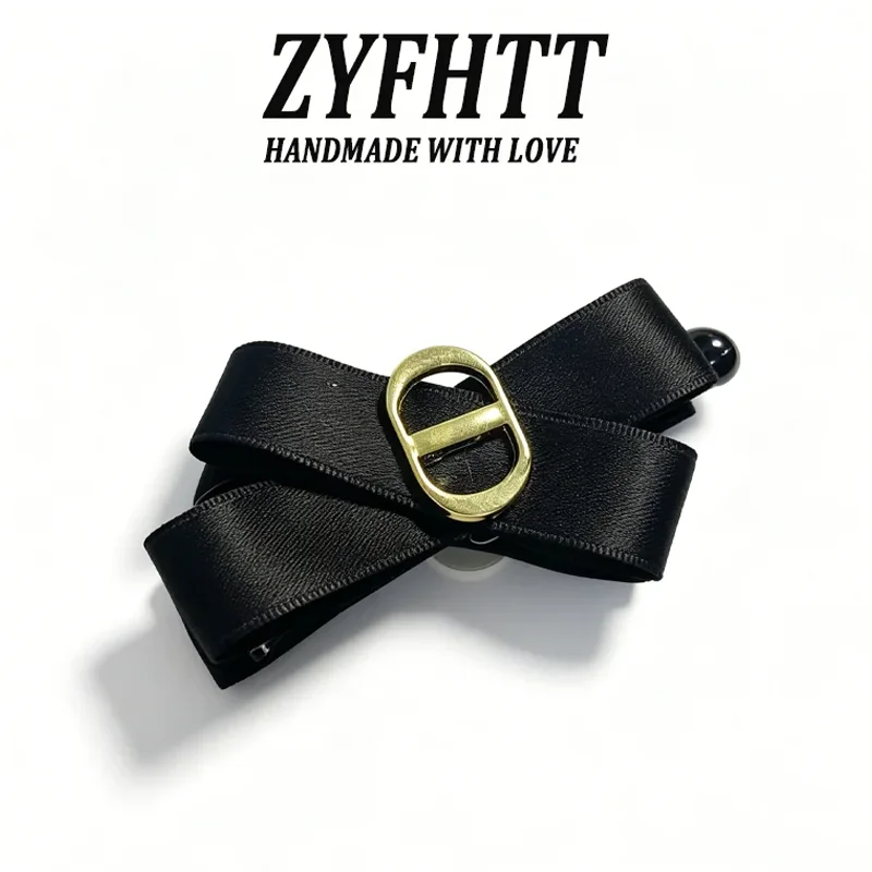 1/2 Stück ZYFHTT Schwarze Satin-Haarschleife für Frauen Täglicher Gebrauch Koreanischer Stil Pferdeschwanz-Clip Modische Mädchen-Haarnadel – Detail 9
