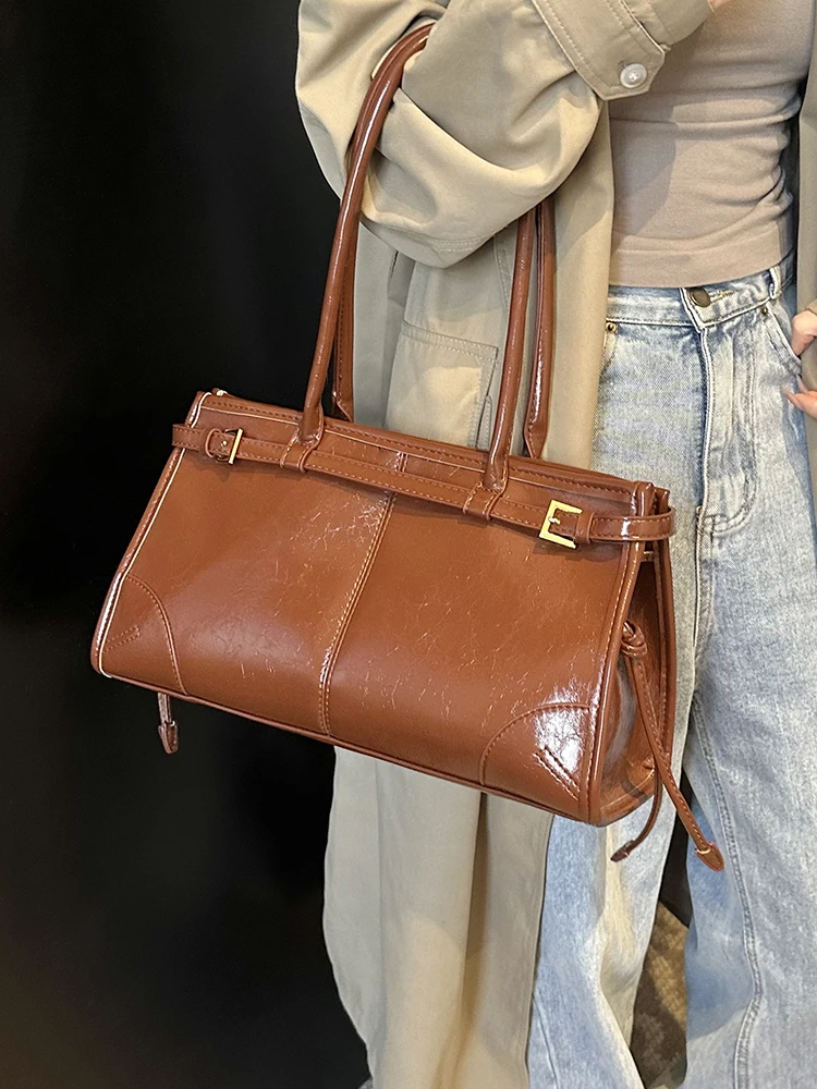 High End Burgundy Briefcase 2024 Ladies Zipper Large Capacity Underarm Bag Elegant Retro Women\'s Commuting Handbag Shoulder Bags