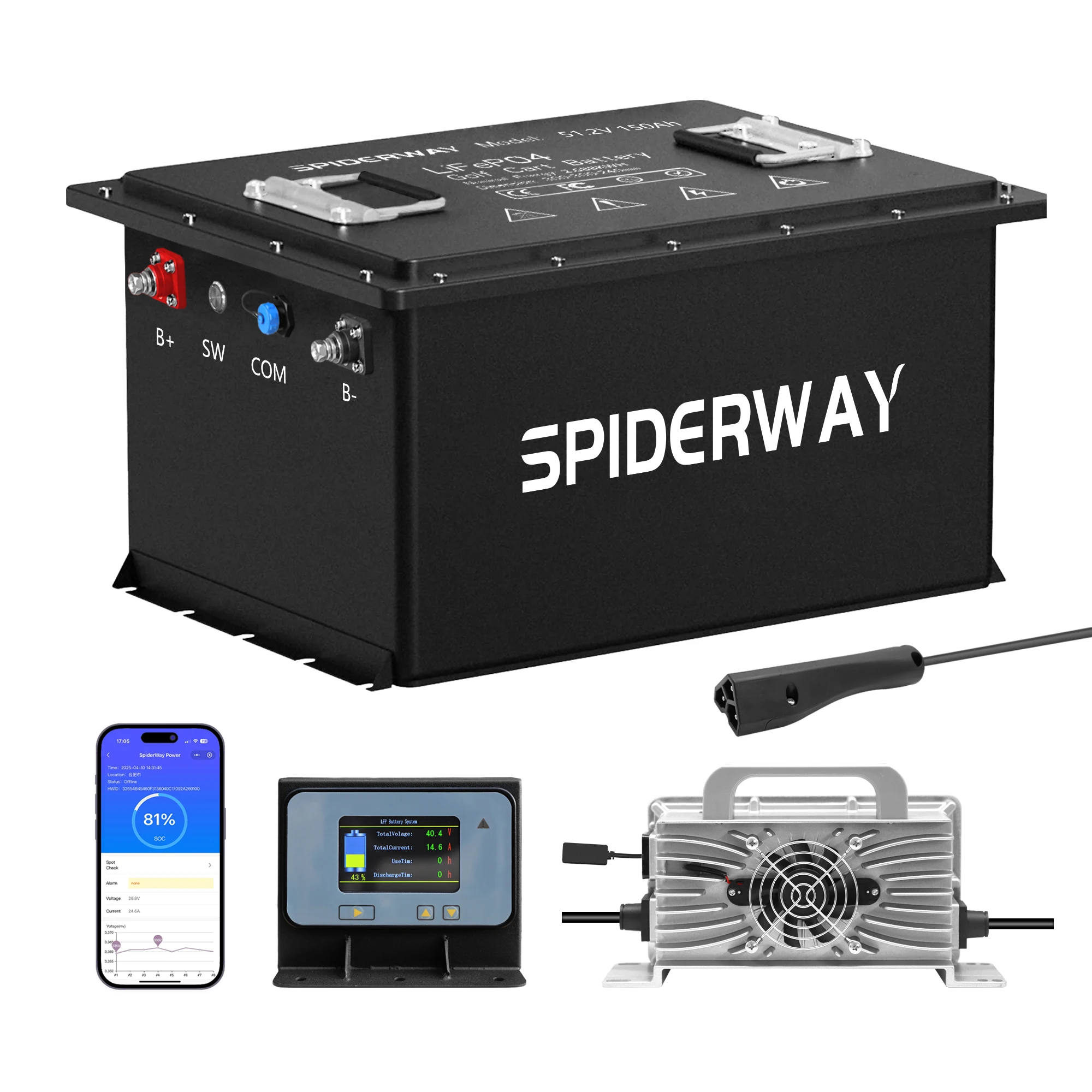 

48V 150Ah Golf Cart LiFePO4 Lithium Battery + 48V 25A Charger for EZGO RXV, Freedom RXV, Shuttle RXV, TXT, Freedom TXT