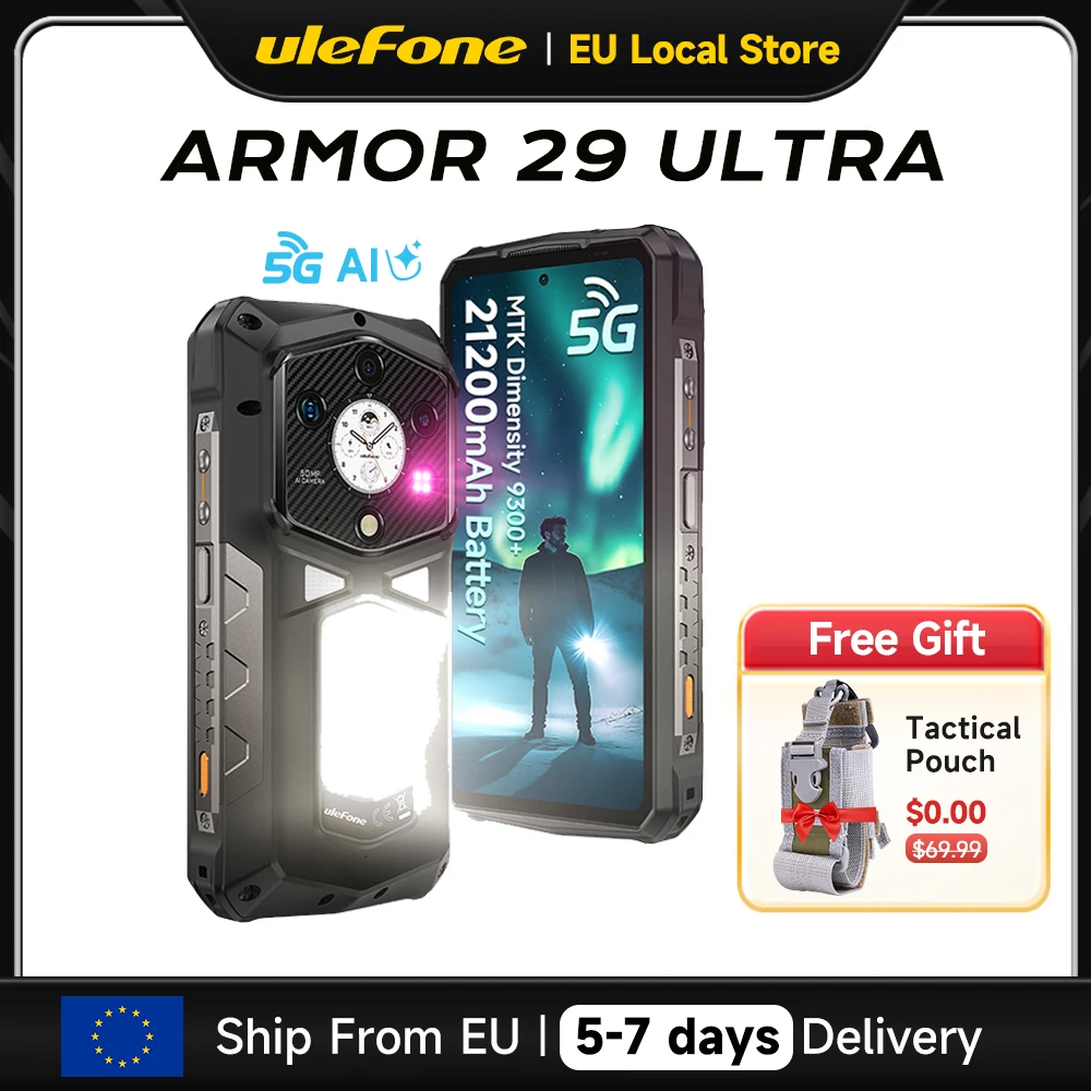 Ulefone Armor 29 Ultra 21200mAh 5G AI Telefono Rugged Dimensity 9300+ 1TB ROM Smartphone Android 15 Doppio Schermo 120Hz NFC