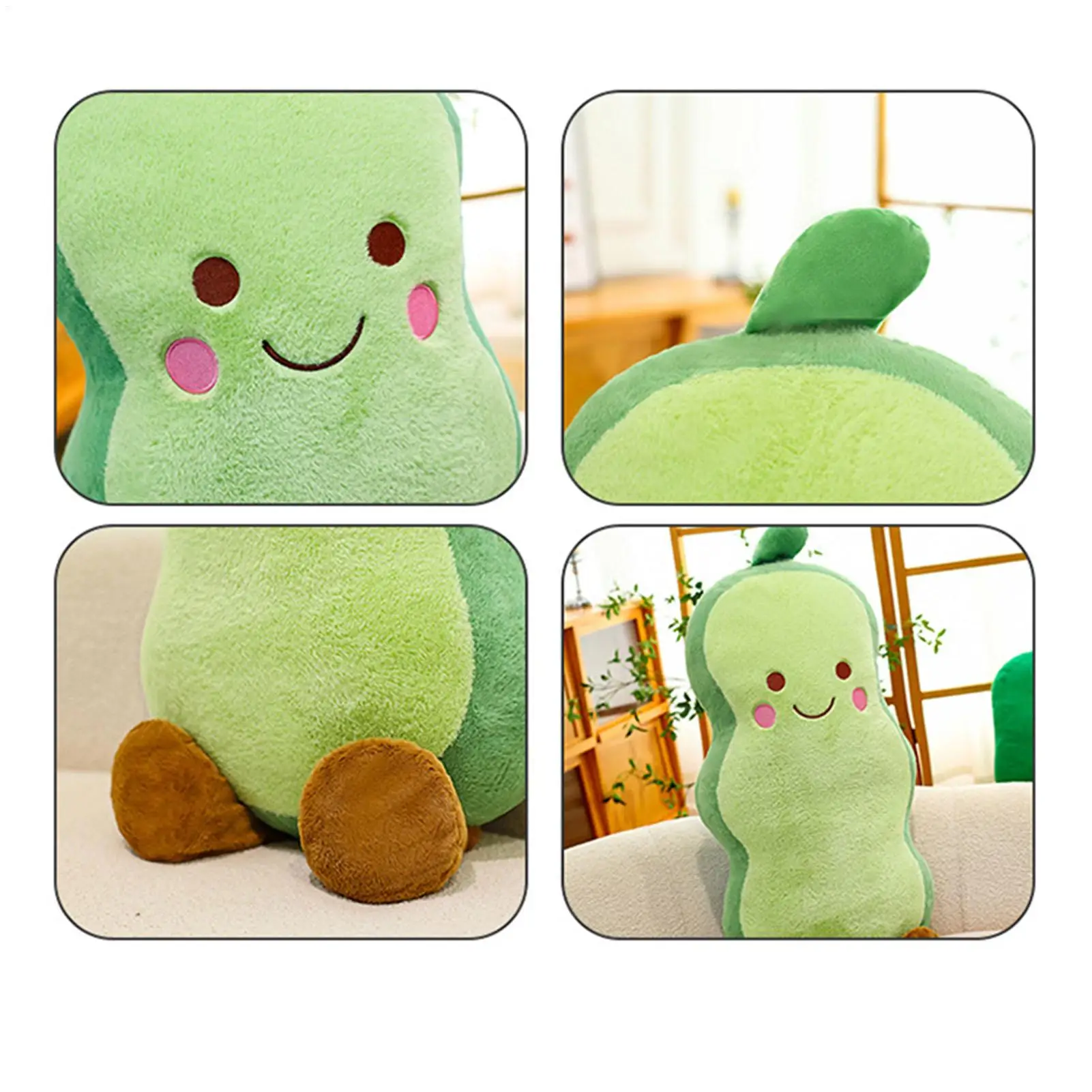 Pea Pod Plush Pillow Stuffed Toy Soft Cute Cartoon Decor for New Year Home Lounge Sofa Bed Floor Reading Relaxation Gift
