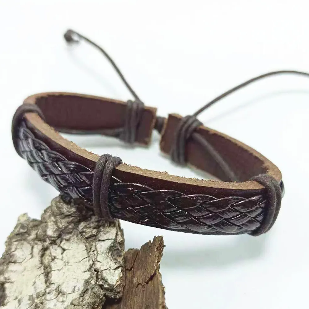 Wholesale Brown Wrap Female Male Genuine Leather Bracelet For Women Men Jewelry