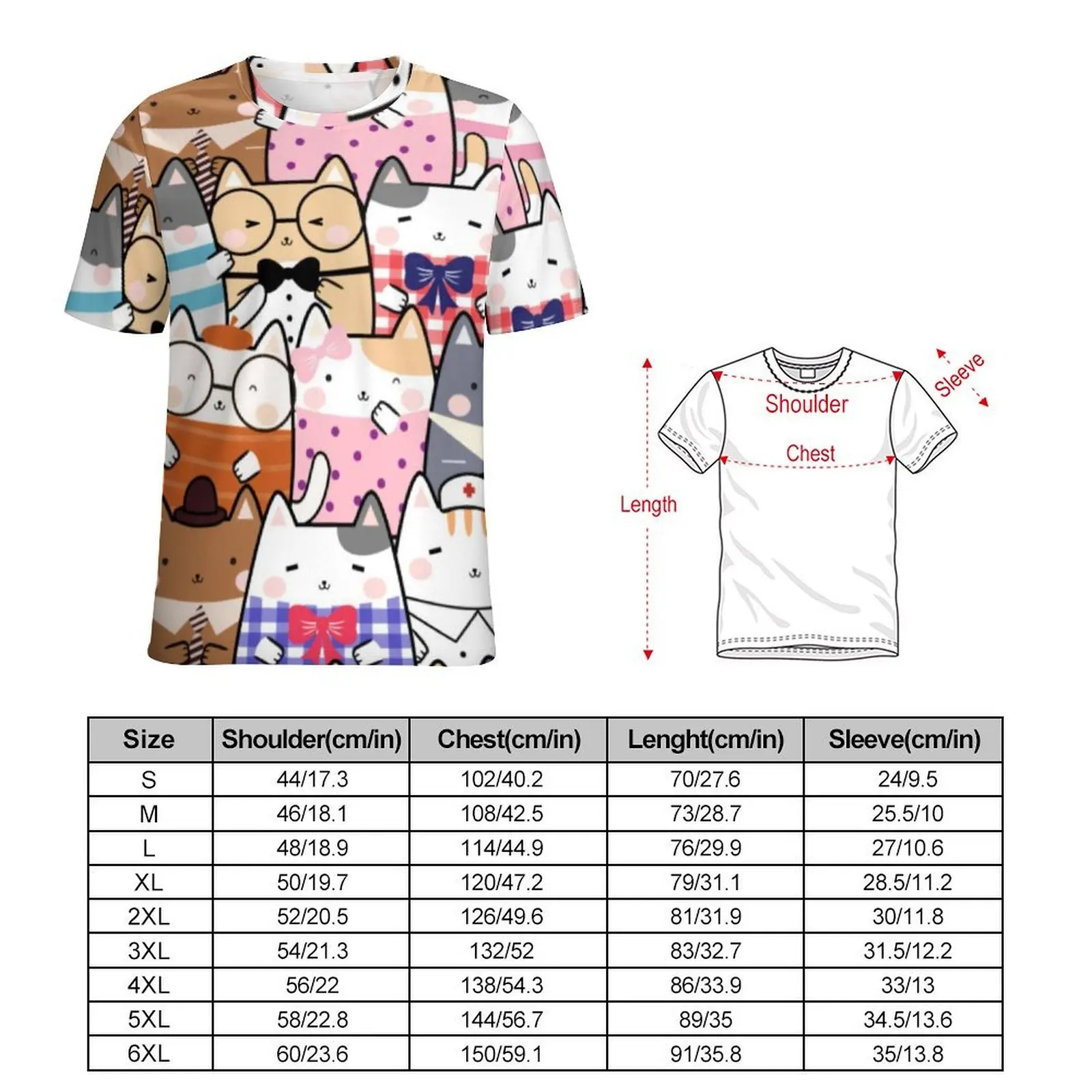 Whimsical Cat T Shirt Kitten Cartoon Illustration Vibrant Fashion T Shirts Men Y2K Casual Tshirt Short-Sleeve Clothing Plus Size