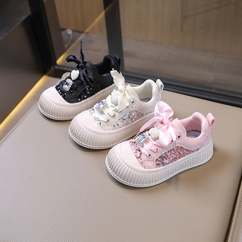 Girl Shoes Rhinestones Anti-slip and Wear Resistant Children's Spring and Autumn PU Sports Shoes De Mujer