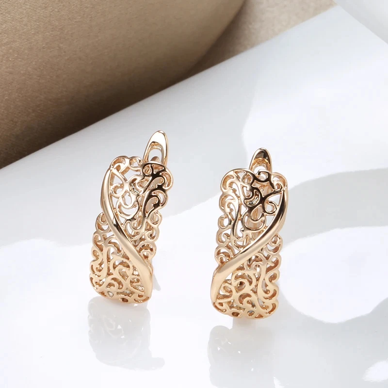 Gulkins Retro  Glossy Hollow Drop Earrings For Women 585 Rose Gold Color  Pattern  Design Ethnic Jewelry