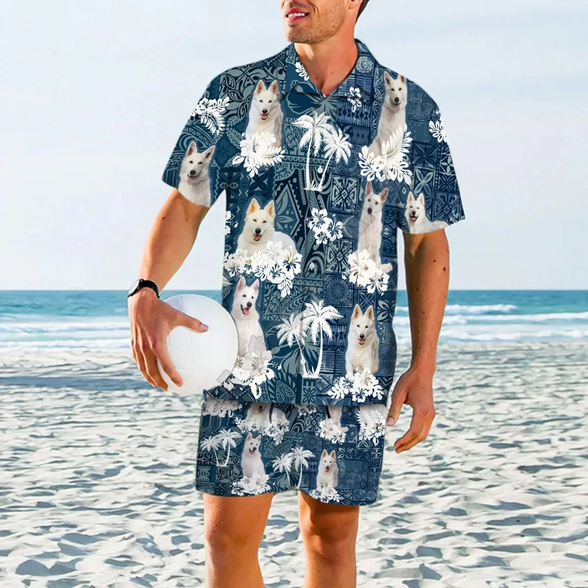 Traje de verano de West Highland White Terrier, conjunto Hawaiano con estampado 3D, camisa hawaiana + Pantalones cortos de playa para hombres y