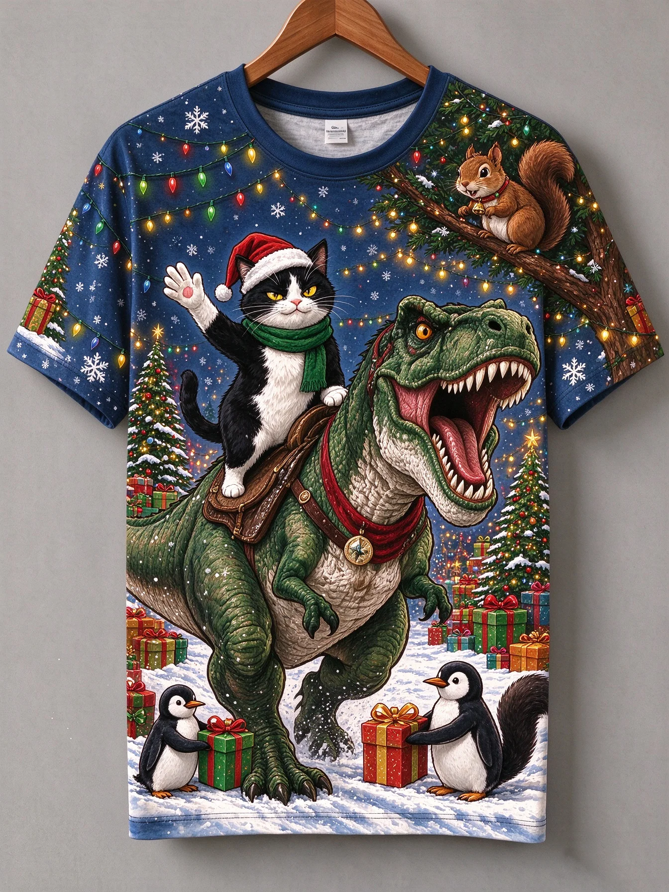 Hot Christmas Party 3D Costume T-Shirts For Men Funny Dinosaur Elk Cat Design Christmas Outfit For Xmas Gathering Men's Clothing