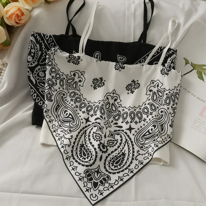 Camisole Summer Short Triangle Top Mercerized Cotton Paisley Printed Indie Folk Woman Sexy Spaghetti Camis Crop Tops 2023 Retro