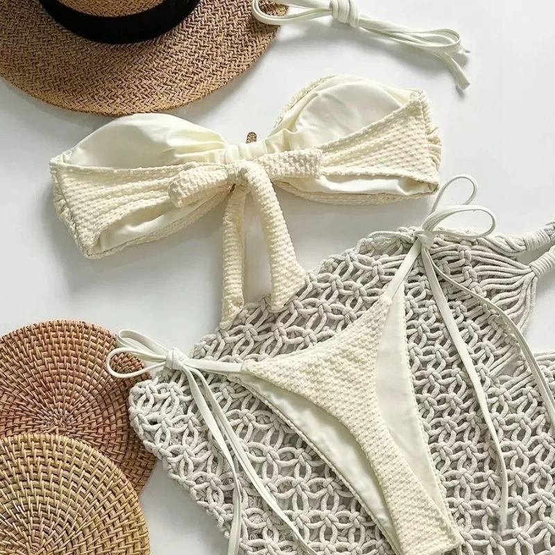 Solid Color Tie Side Bikini Set Women Sweet Sexy Minimalist Fashion Two Piece Swimsuit for Beach Vacation Resort - Image 4
