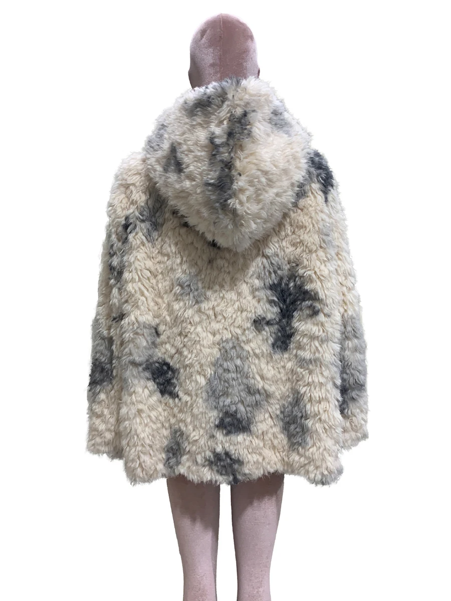 Nerazzurri Autumn Winter Oversized Colorful Thick Warm Faux Fur Coat Women with Hood Loose Casual Soft Chic Fuzzy Fluffy Jacket