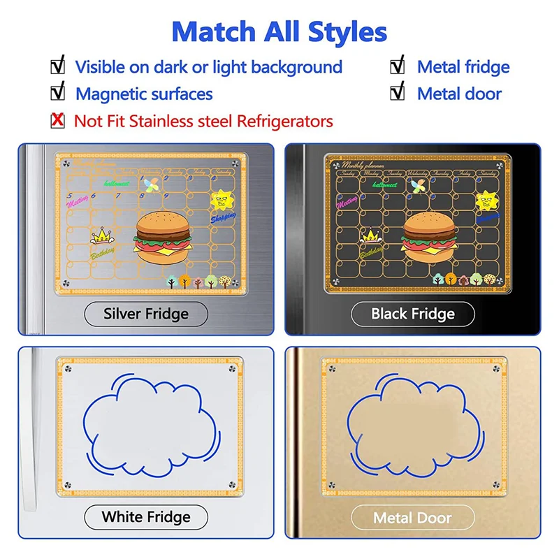 ปฏิทินแม่เหล็กอะคริลิคแบบแห้งลบได้สำหรับติดตู้เย็น HJ-Acrylic จำนวน 2 ชิ้น ขนาด 15.7x11.8 นิ้ว ปฏิทินแบบใสสำหรับวางแผนสำหรับตู้เย็น