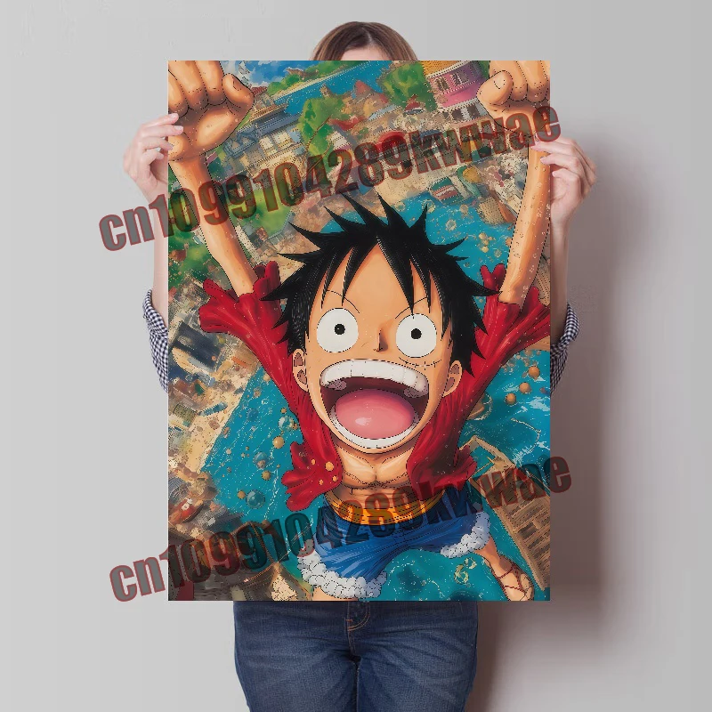 Poster Seni Lukisan Kanvas Gaya Lucu One Piece, Luffy, Anime Klasik Cocok untuk Dekorasi Rumah Ruang Tamu Hadiah Anak-anak