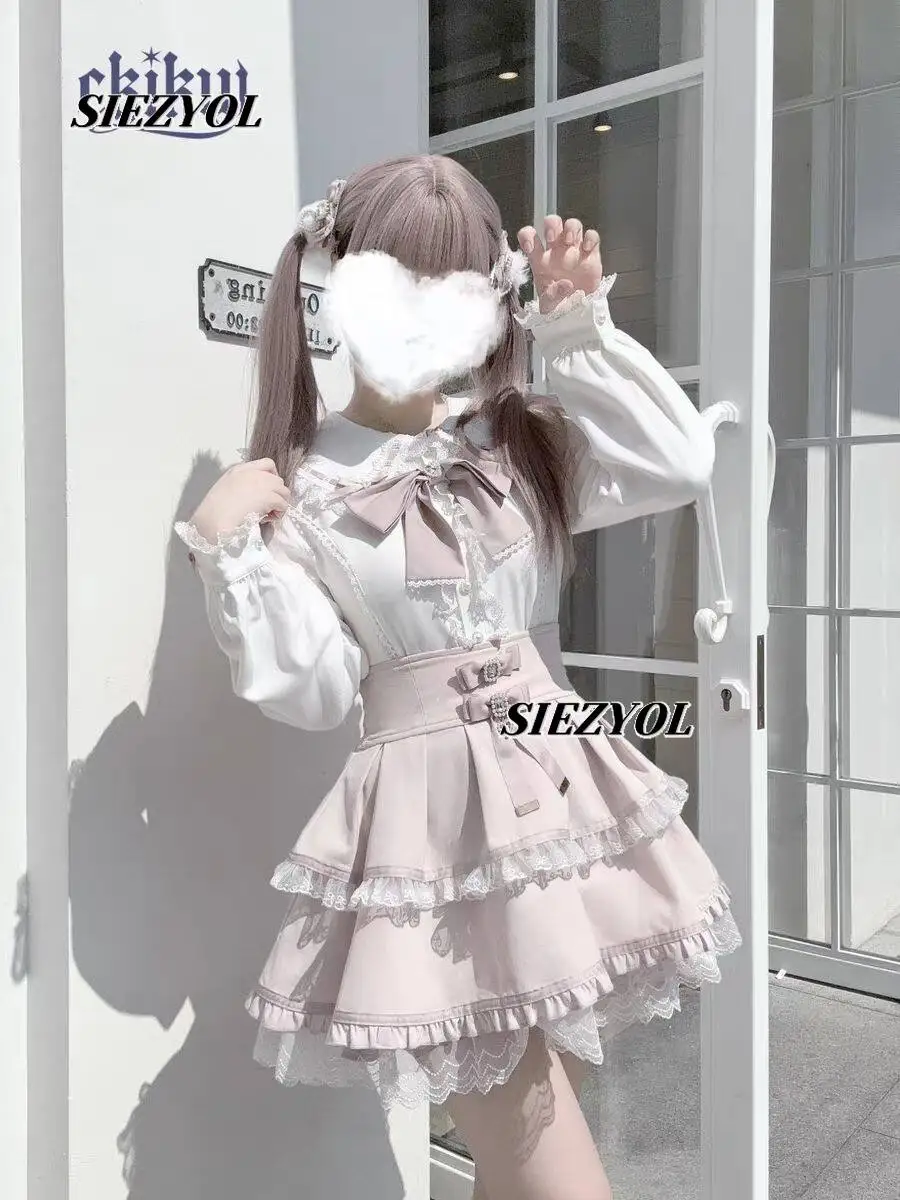 Sweet Japanese Style Mass-produced Lace White Shirt Soft Cute Girl Blouse Rabbit Ears Lapel Bows Tie Long Sleeves Tops