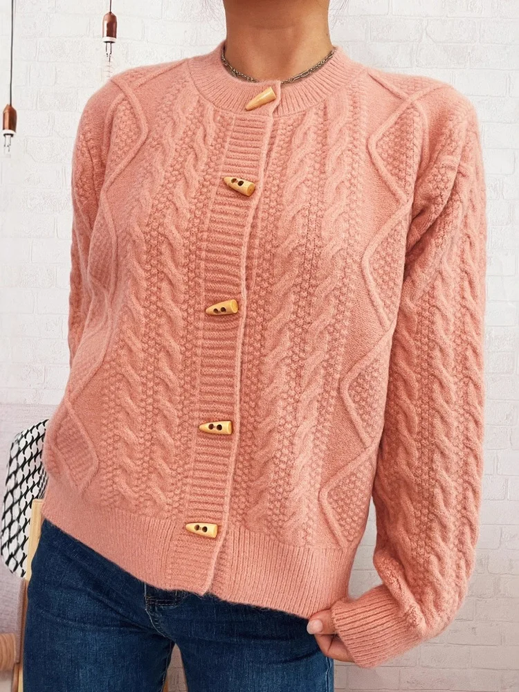 Kardigan Wanita Musim Gugur Musim Dingin Kancing Satu Warna Solid 2025 Mantel Sweater Rajut Lengan Panjang Wanita