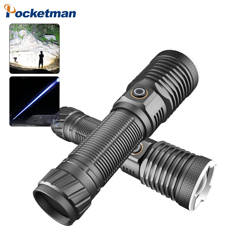 

White Laser Aluminum Alloy Telescopic Zoom Flashlight 4-Modes Waterproof Flashlight With Type-C USB Cable Camping Fishing Light