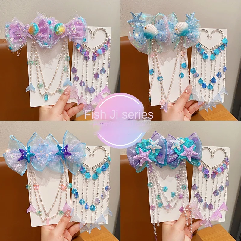 Mermaid Headdress for Children Super Fairy Princess Bow Forehead Chain for Girls Fringe Mermaid Mahji Hair Accessories