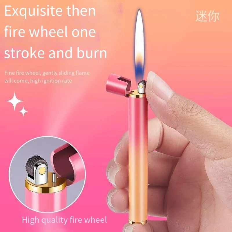 Creative Metal Cigarette Shaped Lighter Grinding Wheel Pocket Mini Windproof Lighter Outdoor Butane Gas Lighter Smoking Gadgets