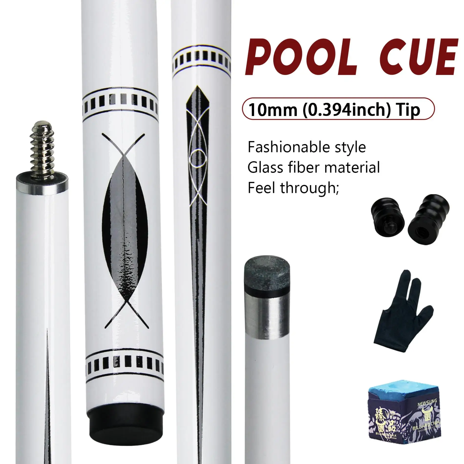 

Professional 10mm Tip Cue Stick Billiard cue – White Snooker Pool cue, Perfect Holiday Gift for Billiards Enthusiasts