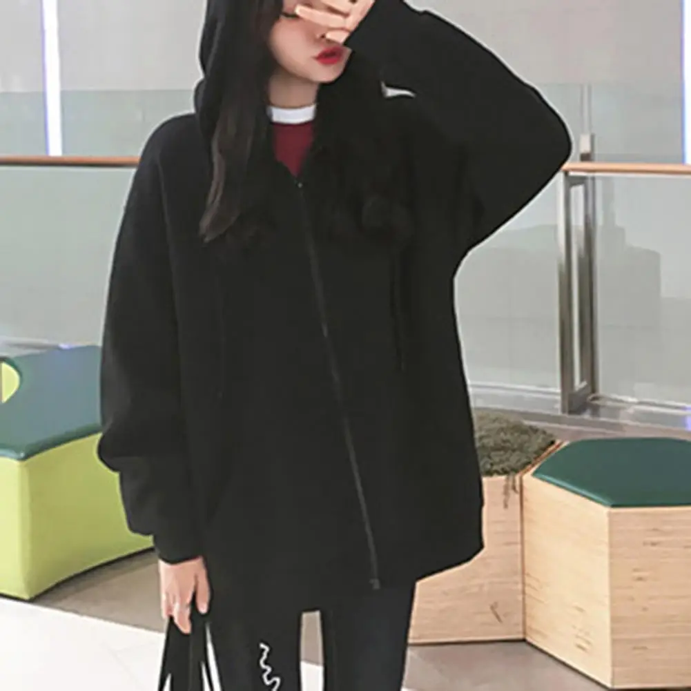 Sweatshirt Hoodie Oversize Hooded Cardigan Sweatshirts Black Women Clothes Solid Zip Up Hoodies Spring Women Tops Long Sleeves