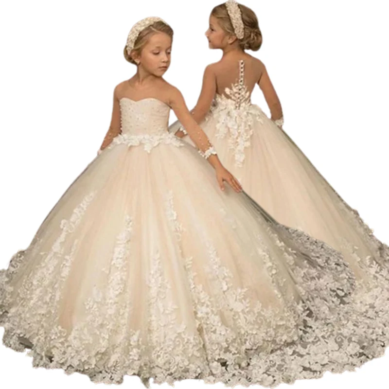 

2024 New Girl's Edition Elegance Flower Girl Dress Children Wedding Party Gowns New Kids Clothes Princess First Communion