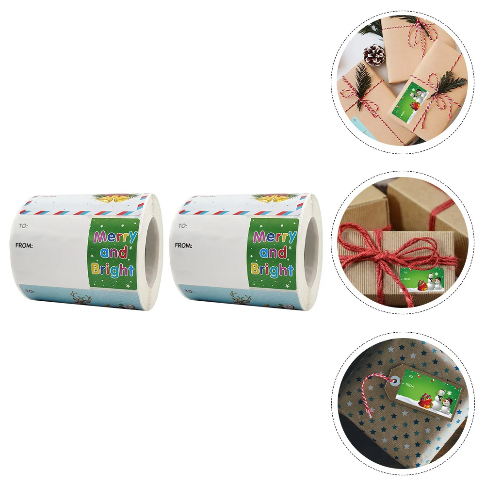 

2 Rolls Christmas Label Stickers Adhesive Xmas Gift Bag Sealing Sticker Cartoon Pattern Xmas Label Decals