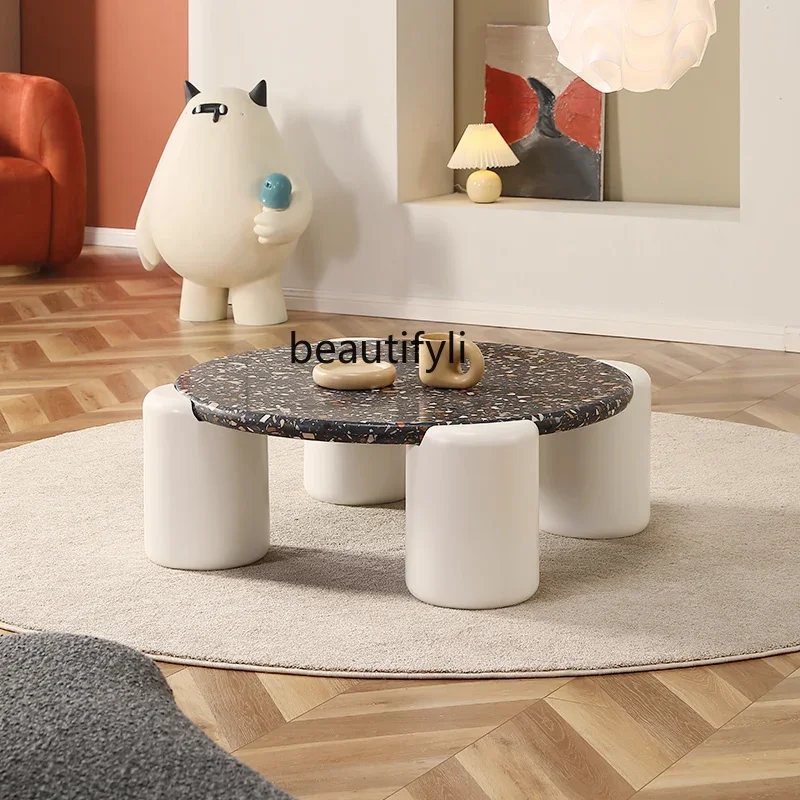 A16 Solid Wood Tea Table Small Apartment Light Luxury Modern Simple round Milk Tea Color Silent Style Tea Table