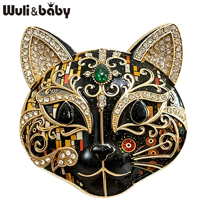 Wuli&baby Anmutige Katzenbroschen für Damen, Unisex, 6-farbig, Emaille, Strass, Katzenmotiv, Tier, Haustiere, Party-Broschen, Geschenke – Detail 2