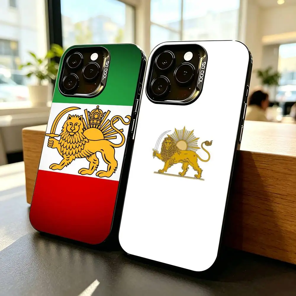 

Lion-n Flag-g of Iran Phone Case For iPhone 17,16,15,14,13,12,11 Plus,Pro Max,XS,Colorful Silver Black Cover