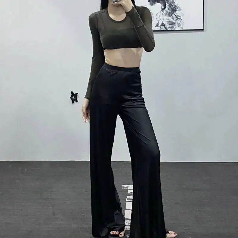 HKSH Estate delle nuove donne Chic High Street Punk stile scuro cotone tinta unita a maniche lunghe O-Collo Pullover Top ultra corti HK5437