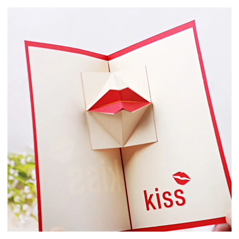 Kiss You 3D Surprise Pop Up Greeting Card, Thank You, Miss You, Valentine's Day, Invitation, Anniversary, Birthday Gift