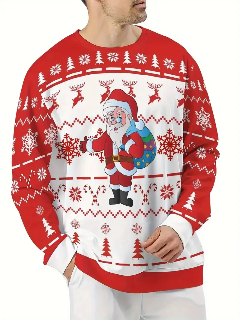 

Men's Merry Christmas Round Neck Sweatshirt Fashion Autumn Winter Casual Festival Clothes Loose Long Sleeve Comfortable Pullover