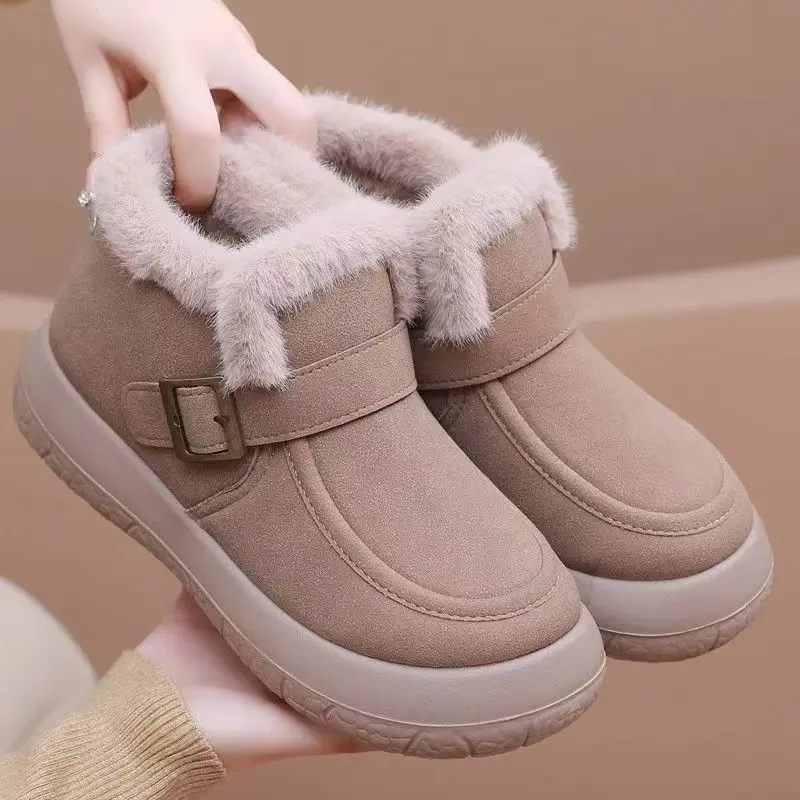 

Women's Winter New Low Top Flat Sole Snow Boot Thick Sole Non Slip Waterproof Thickened Plush Warm Round Toe Slip On Cotton Shoe