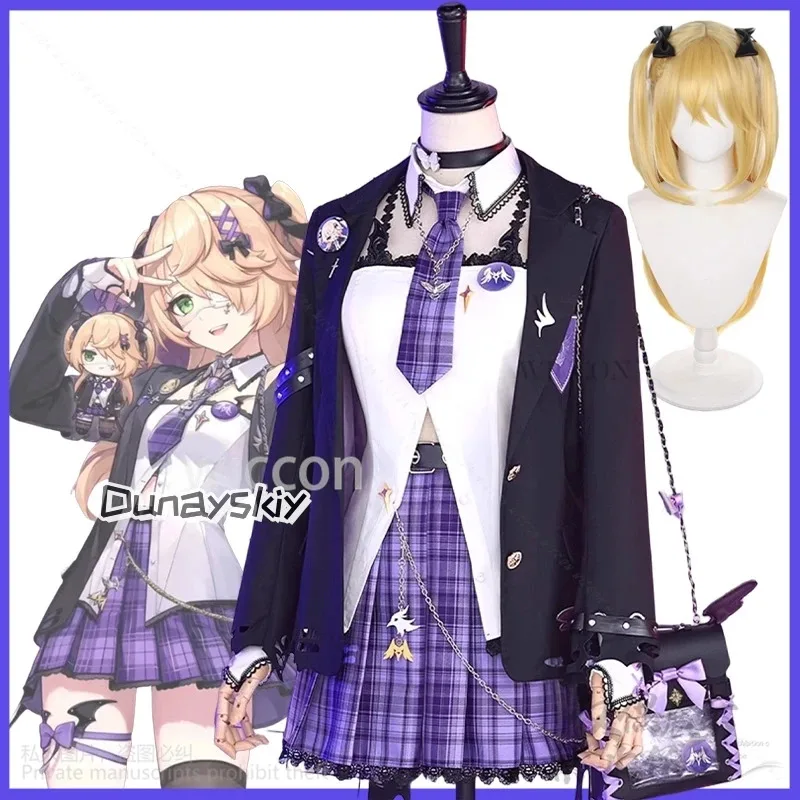 

123 аниме игра Genshin Impact косплей Эми Фischl корейская школьная форма платье сумка парики для девочек костюм для Хэллоуина