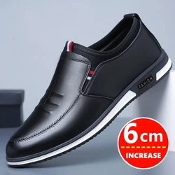 Men Hollow Breathable Cow Leather Casual Elevator Shoes Soft Comfortable Flat/6cm Hidden Heels Height Increase Sneakes Tall Shoe