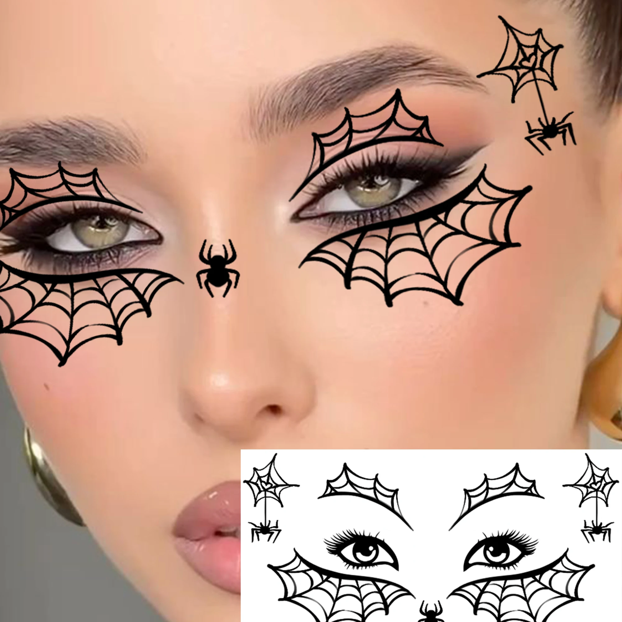 1 Sheet Horrible Spider Web Fake Tattoo Eyeliner Eye Shadow Tattoo Halloween Temp Tattoo, Waterproof Durable Fake Tattoo Sticker