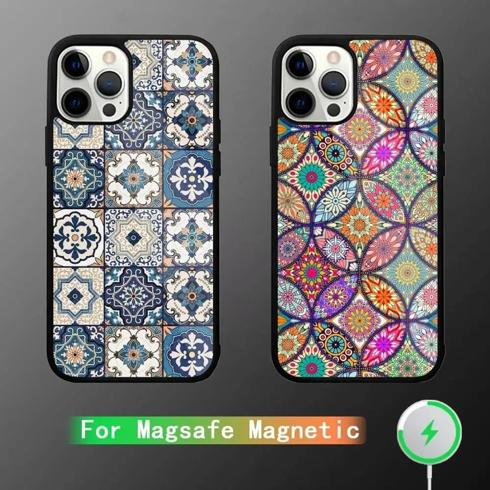 

M-Moroccan Tile Phone Case For iPhone 17,16,15,14,13,12,11,Pro,Max,Plus,Mini,SE4,E Magnetic Magsafe Wireless Charging