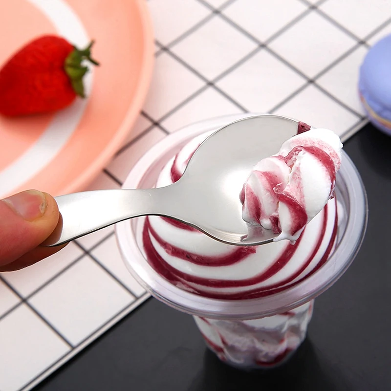 10 Pcs Stainless Steel Short Handle Spoons Mini Salt Spoons Condiments Spoon Dessert Spoon Tea Coffee Spoons,Silver image 3