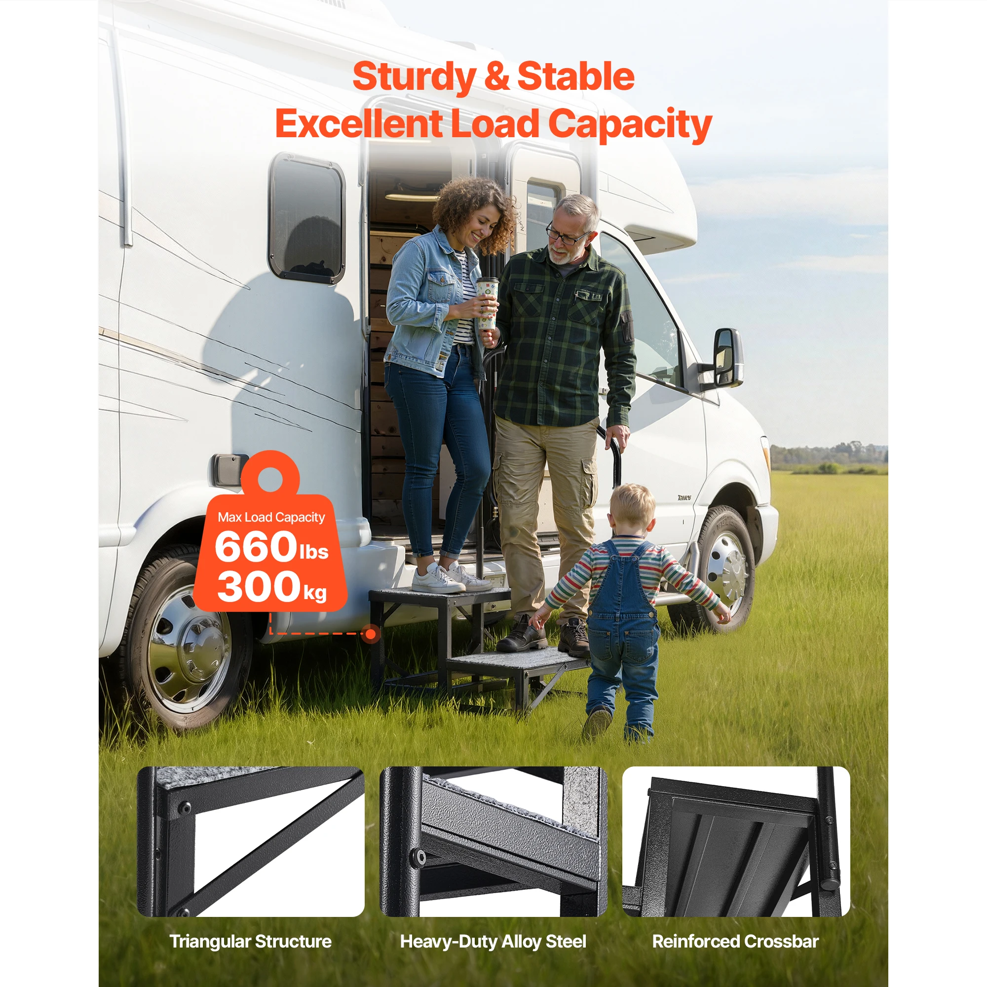 SucceBuy 660 lbs RV Steps with Handrail Outdoor RV Stairs with Non-Slip Mat for Elderly and Pets for Hot Tub Camper Mobile Home